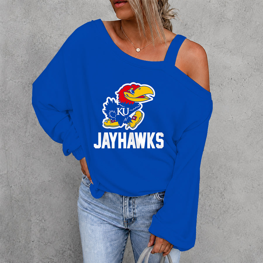 [FAN FAVORITE] NEW CUSTOMIZED NCAA MAM01 KSJ KANSAS JAYHAWKS DROP SHOULDER SWEATSHIRT