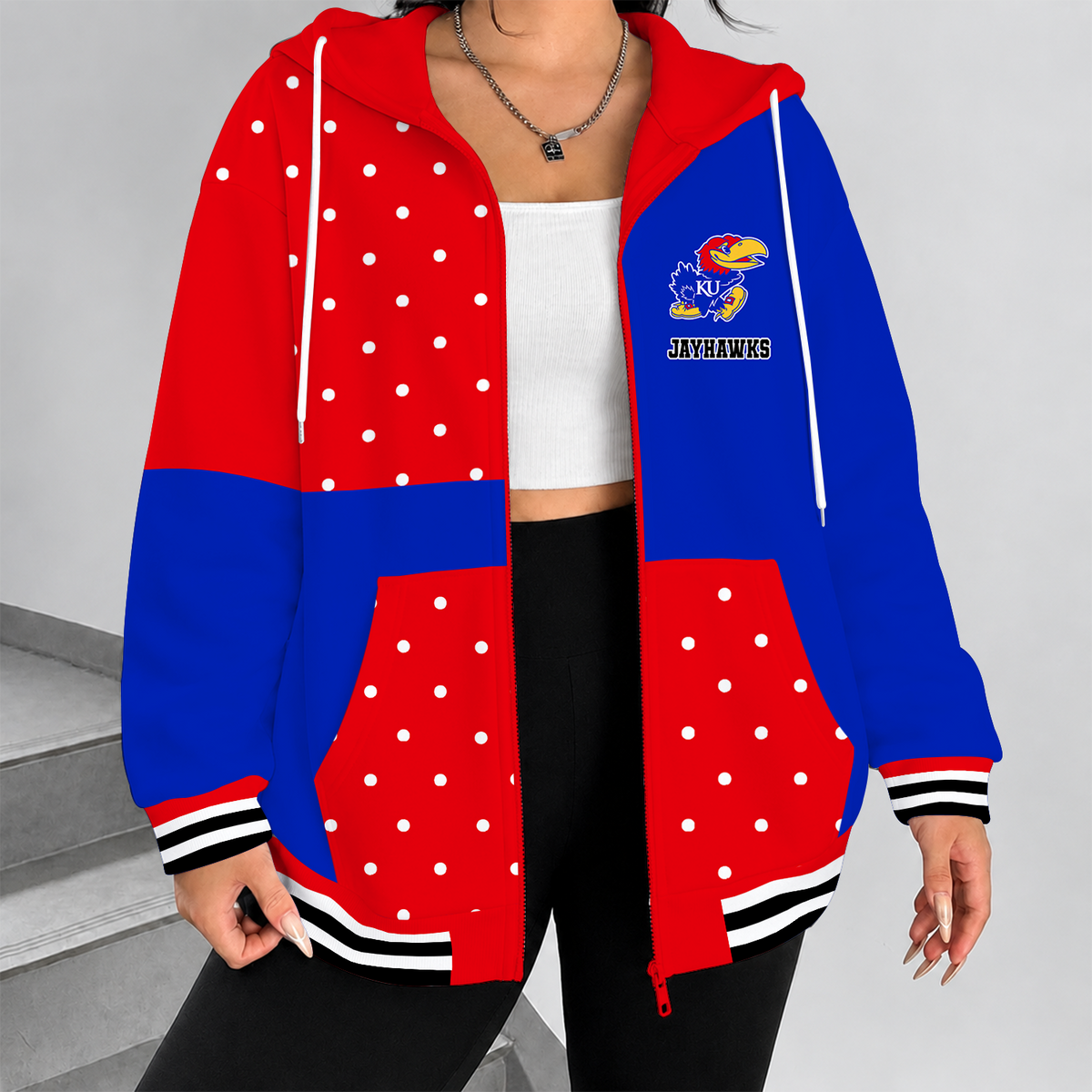 [FAN FAVORITE] NEW CUSTOMIZED NCAA MAM01 KSJ KANSAS JAYHAWKS STRAPPY ZIP HOODIE