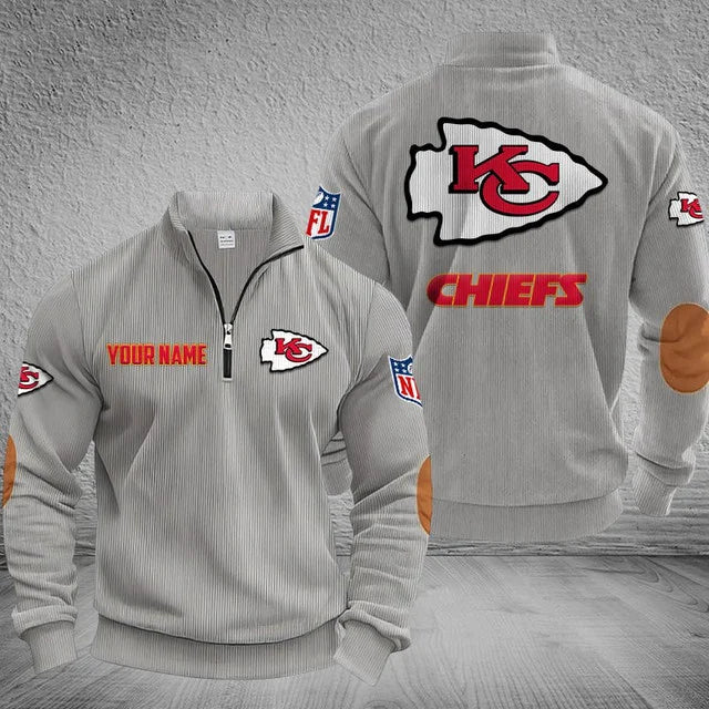 [SPECIAL OFFER] NEW CUSTOMIZED NFL01 KCC KANSAS CITY CHIEFS MULTICOLOR STRIPED QUATER ZIP SWEATSHIRT