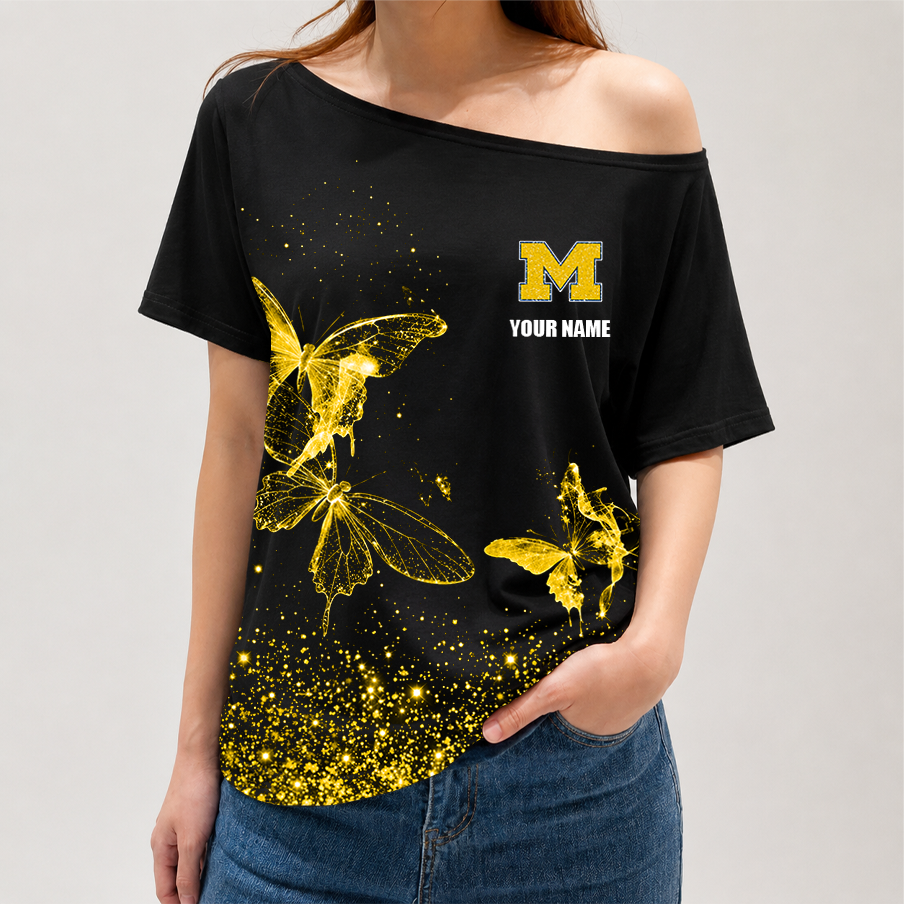 [FAN FAVORITE] NEW CUSTOMIZED NCAA CWS01 MIW MICHIGAN WOLVERINES OFF-SHOULDER SHIRT