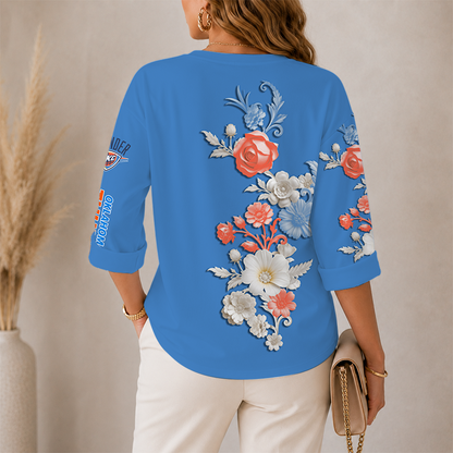 LIMITED EDITION - NEW CUSTOMIZED NBA01 OCT OKLAHOMA CITY THUNDER WOMEN'S V-NECK LONG SLEEVE SHIRT