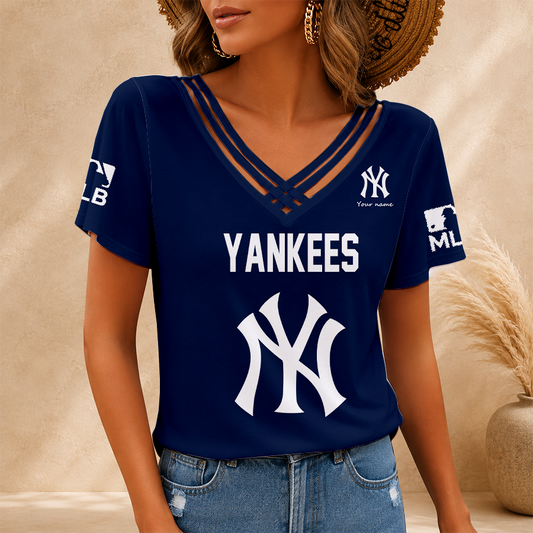 [FLASH SALE] NEW CUSTOMIZED MLB01 NYY NEW YORK YANKEES V-NECK SHIRT