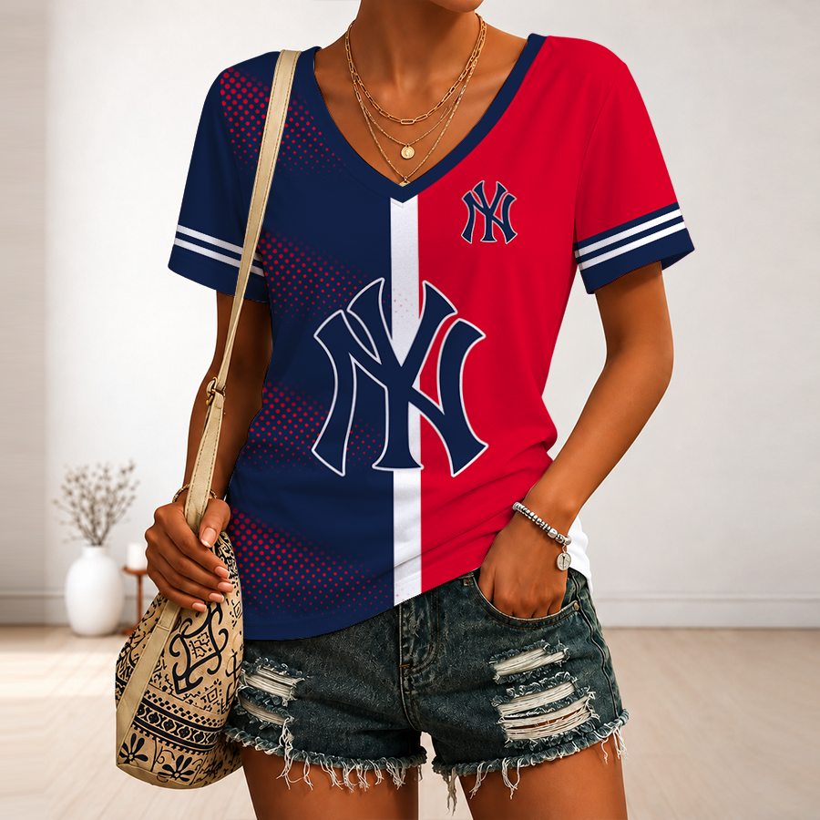 [FLASH SALE] NEW CUSTOMIZED MLB01 NYY NEW YORK YANKEES V-NECK FEMALE SHIRT