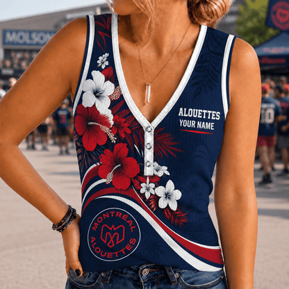 [FAN EXCLUSIVE] NEW CUSTOMIZED CFL01 MTL MONTREAL ALOUETTES WOMEN'S V-NECK TANK TOP