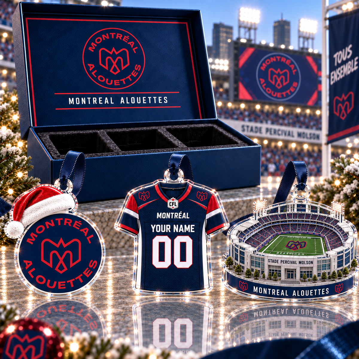 [FULL SET 3 ITEMS - NO BOX] NEW CUSTOMIZED CFL01 MTL MONTREAL ALOUETTES CHRISTMAS ACRYLIC ORNAMENT