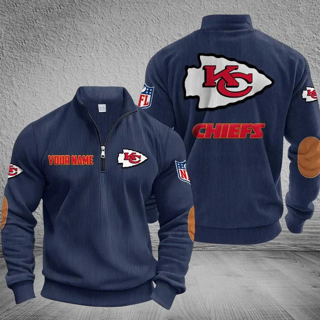 [SPECIAL OFFER] NEW CUSTOMIZED NFL01 KCC KANSAS CITY CHIEFS MULTICOLOR STRIPED QUATER ZIP SWEATSHIRT