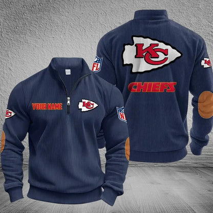 [SPECIAL OFFER] NEW CUSTOMIZED NFL01 KCC KANSAS CITY CHIEFS MULTICOLOR STRIPED QUATER ZIP SWEATSHIRT