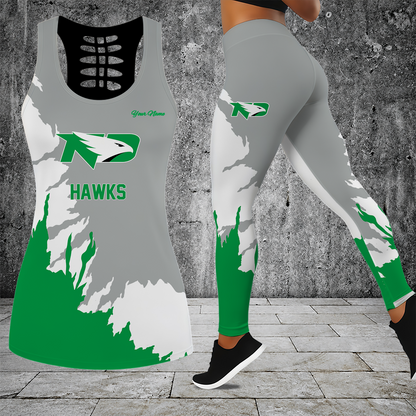 [FAN FAVORITE] NEW CUSTOMIZED NCAA MFF01 NFH NORTH DAKOTA FIGHTING HAWKS HOLLOW TANK TOP & LEGGINGS SET