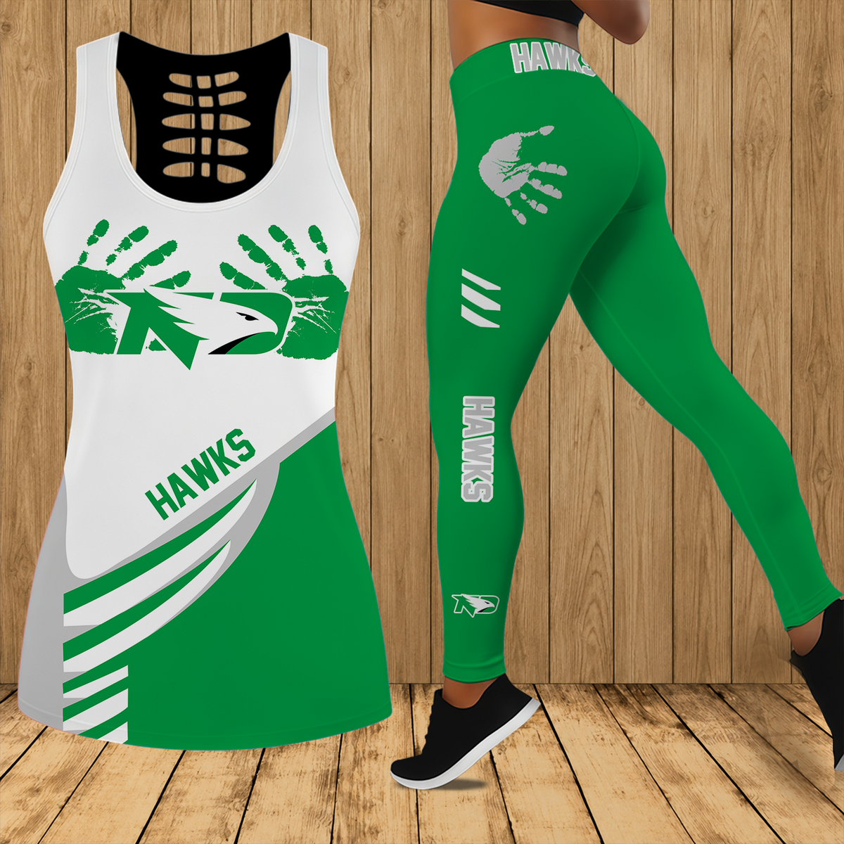 [FAN FAVORITE] NEW CUSTOMIZED NCAA MFF01 NFH NORTH DAKOTA FIGHTING HAWKS HOLLOW TANK TOP & LEGGINGS SET
