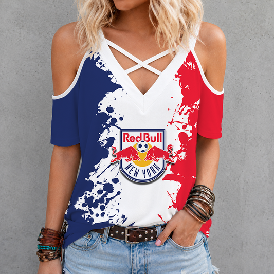 [FAN EXCLUSIVE] NEW CUSTOMIZED MLS01 NRB NEW YORK RED BULLS CRISS CROSS V-NECK TOP