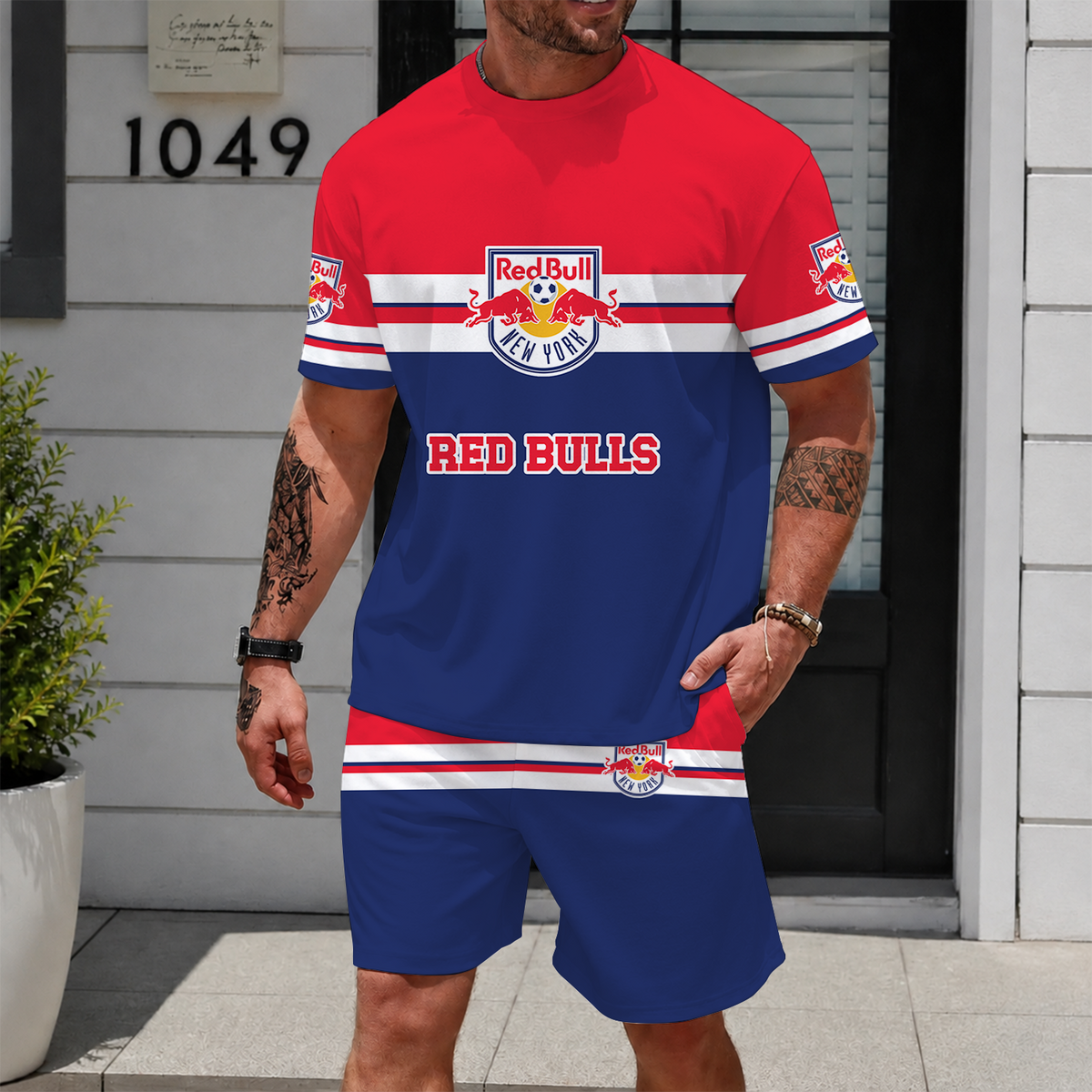 [FAN EXCLUSIVE] NEW CUSTOMIZED MLS01 NRB NEW YORK RED BULLS UNISEX T-SHIRT & SHORTS SET
