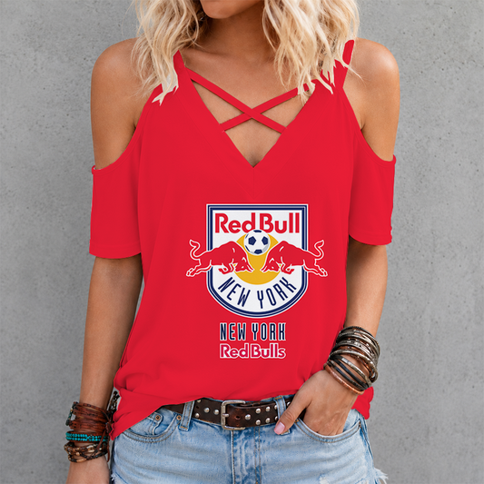 [FAN EXCLUSIVE] NEW CUSTOMIZED MLS01 NRB NEW YORK RED BULLS CRISS CROSS V-NECK TOP