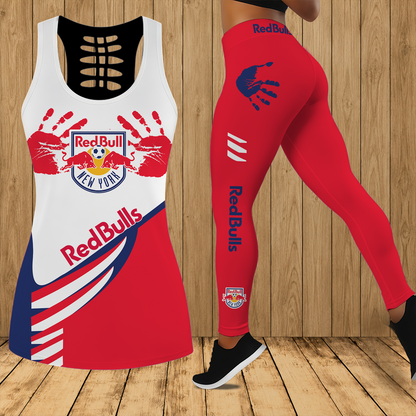 [FAN EXCLUSIVE] NEW CUSTOMIZED MLS01 NRB NEW YORK RED BULLS HOLLOW TANK TOP & LEGGINGS SET