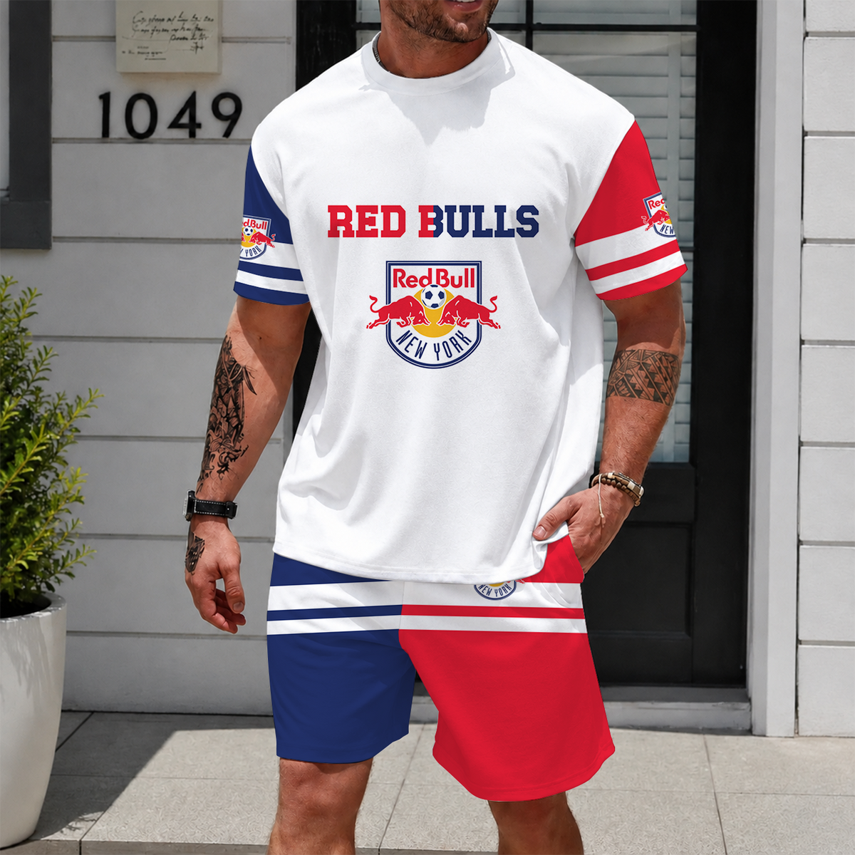 [FAN EXCLUSIVE] NEW CUSTOMIZED MLS01 NRB NEW YORK RED BULLS UNISEX T-SHIRT & SHORTS SET