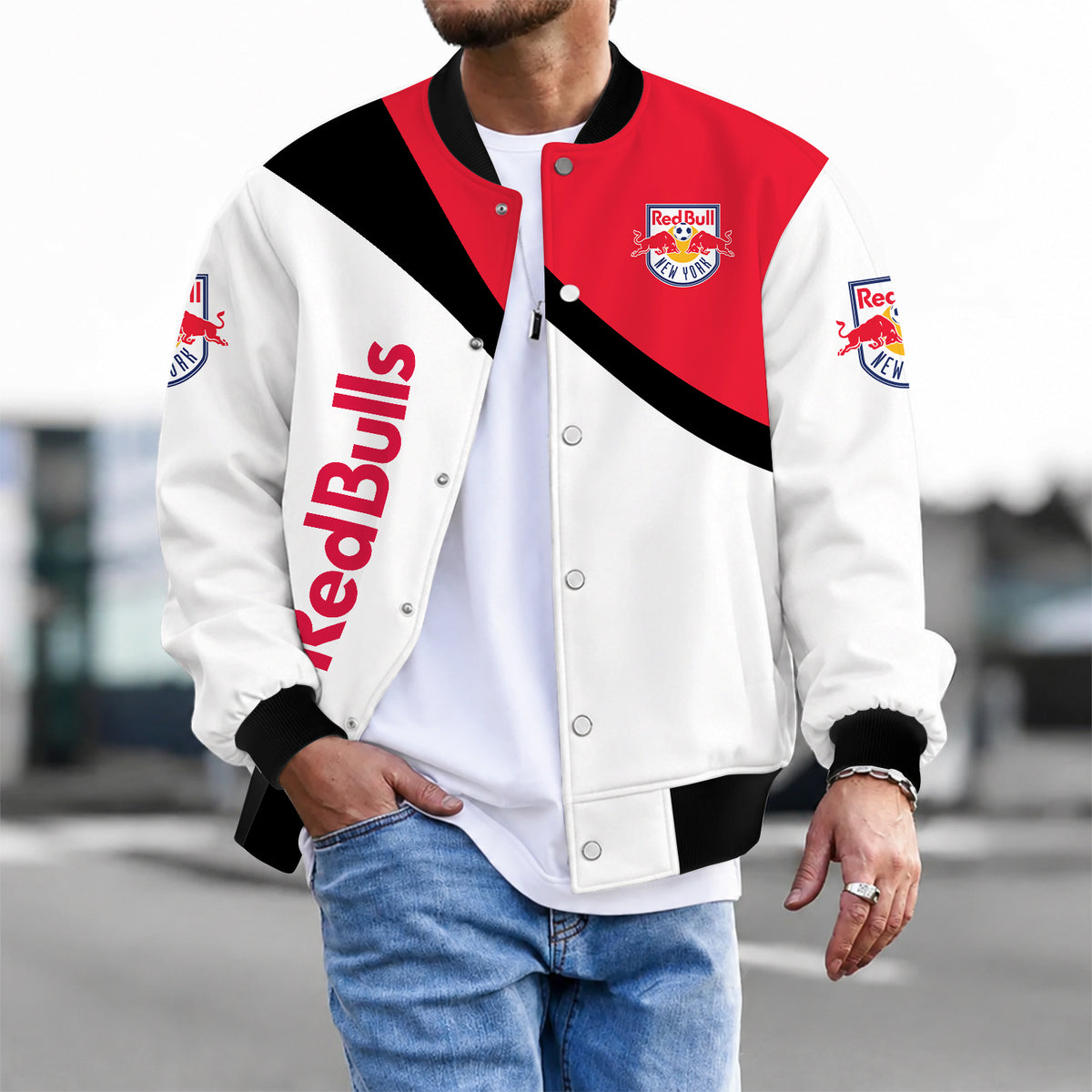 [FAN EXCLUSIVE] NEW CUSTOMIZED MLS01 NRB NEW YORK RED BULLS BASEBALL JACKET & SATIN VARSITY JACKET