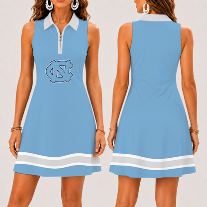 [FAN FAVORITE] NEW CUSTOMIZED NCAA CFH01 NTH NORTH CAROLINA TAR HEELS WOMEN'S ZIP SLEEVELESS POLO DRESS
