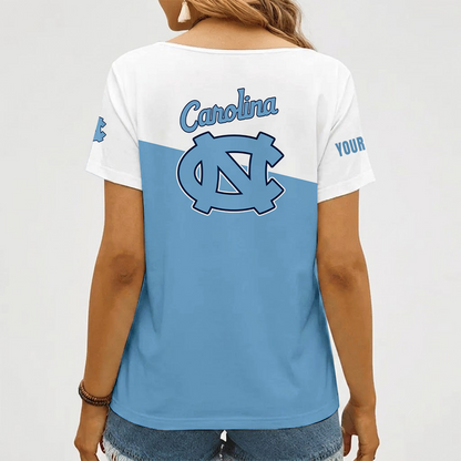 [FAN FAVORITE] NEW CUSTOMIZED NCAA CFH01 NTH NORTH CAROLINA TAR HEELS V-NECK FEMALE SHIRT