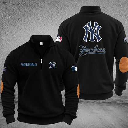 [FLASH SALE] NEW CUSTOMIZED MLB01 NYY NEW YORK YANKEES MULTICOLOR STRIPED QUATER ZIP SWEATSHIRT