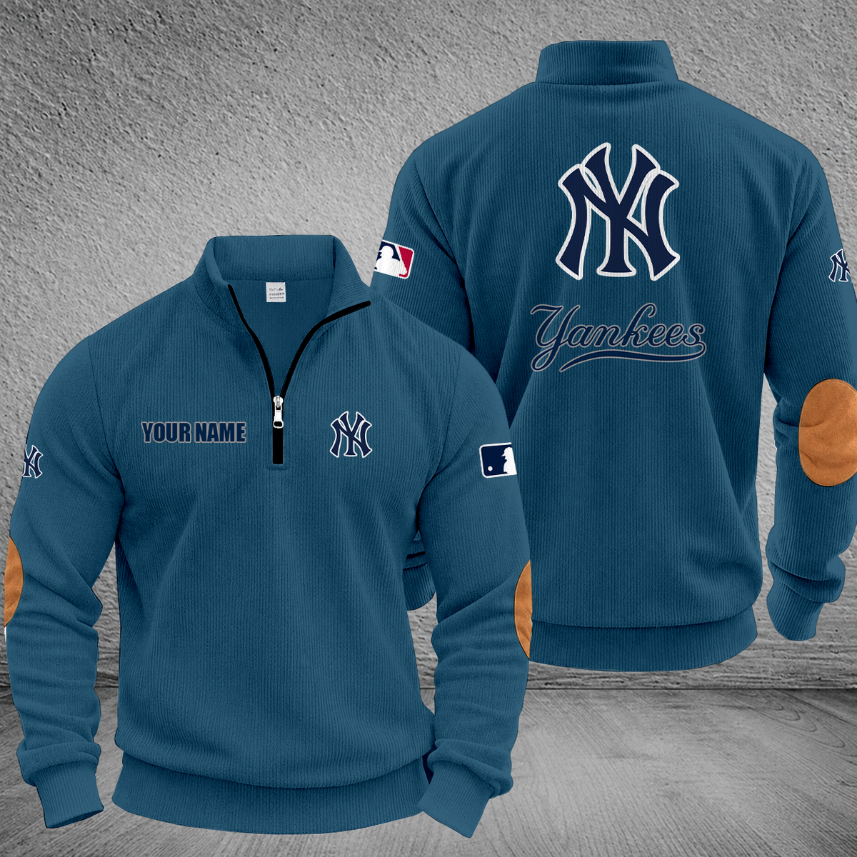 [FLASH SALE] NEW CUSTOMIZED MLB01 NYY NEW YORK YANKEES MULTICOLOR STRIPED QUATER ZIP SWEATSHIRT