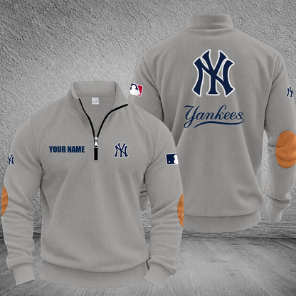 [FLASH SALE] NEW CUSTOMIZED MLB01 NYY NEW YORK YANKEES MULTICOLOR STRIPED QUATER ZIP SWEATSHIRT