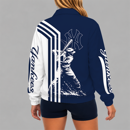 LIMITED EDITION - NEW CUSTOMIZED MLB01 NYY NEW YORK YANKEES V-NECK ZIPPER SWEATSHIRT JACKET