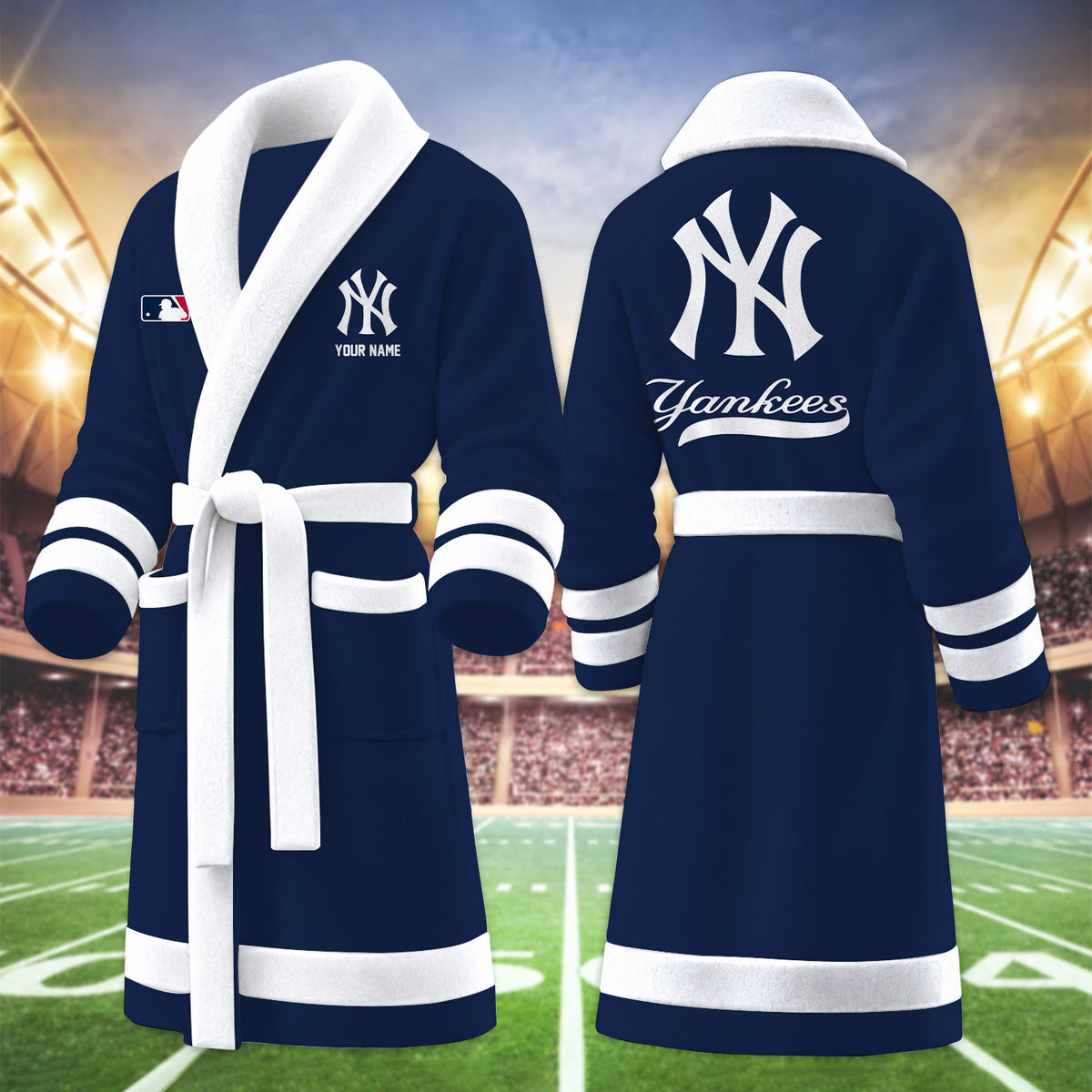 [FLASH SALE] NEW CUSTOMIZED MLB01 NYY NEW YORK YANKEES MULTICOLOR FLEECE BATHROBE