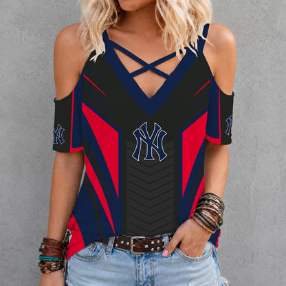 [FLASH SALE] NEW CUSTOMIZED MLB01 NYY NEW YORK YANKEES CRISS CROSS V-NECK TOP