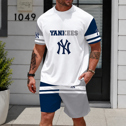 [FLASH SALE] NEW CUSTOMIZED MLB01 NYY NEW YORK YANKEES UNISEX T-SHIRT & SHORTS SET