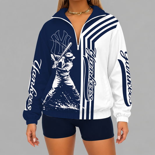 [FLASH SALE] NEW CUSTOMIZED MLB01 NYY NEW YORK YANKEES V-NECK ZIPPER SWEATSHIRT JACKET