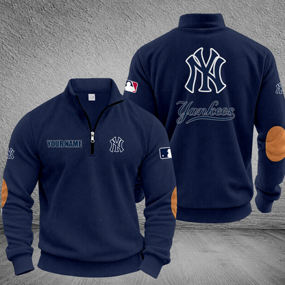 [FLASH SALE] NEW CUSTOMIZED MLB01 NYY NEW YORK YANKEES MULTICOLOR STRIPED QUATER ZIP SWEATSHIRT