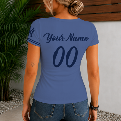 [FLASH SALE] NEW CUSTOMIZED MLB01 NYY NEW YORK YANKEES WOMEN'S SHORT SLEEVE HENLEY T-SHIRT