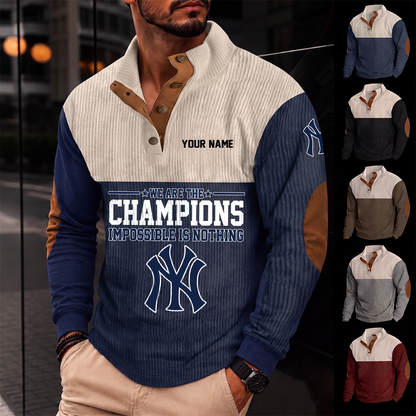 [FLASH SALE] NEW CUSTOMIZED MLB01 NYY NEW YORK YANKEES BUTTON SWEATSHIRTS STAND COLLAR