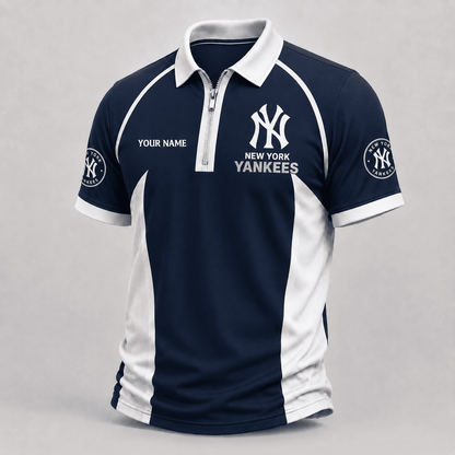 [FLASH SALE] NEW CUSTOMIZED MLB01 NYY NEW YORK YANKEES ZIP POLO SHIRT