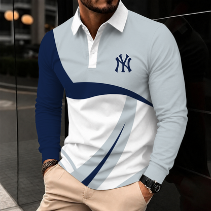 [FLASH SALE] NEW CUSTOMIZED MLB01 NYY NEW YORK YANKEES MEN'S LONG SLEEVE POLO
