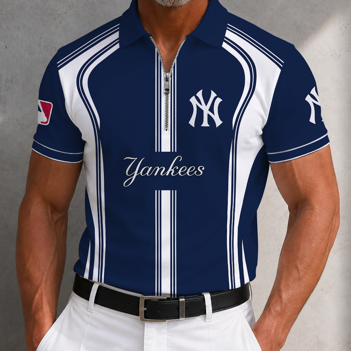 [FLASH SALE] NEW CUSTOMIZED MLB01 NYY NEW YORK YANKEES ZIP POLO SHIRT