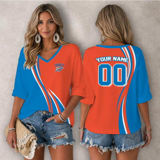 [HOT DEAL] NEW CUSTOMIZED NBA01 OCT OKLAHOMA CITY THUNDER WOMEN'S HEART V-NECK LONG SLEEVE SHIRT