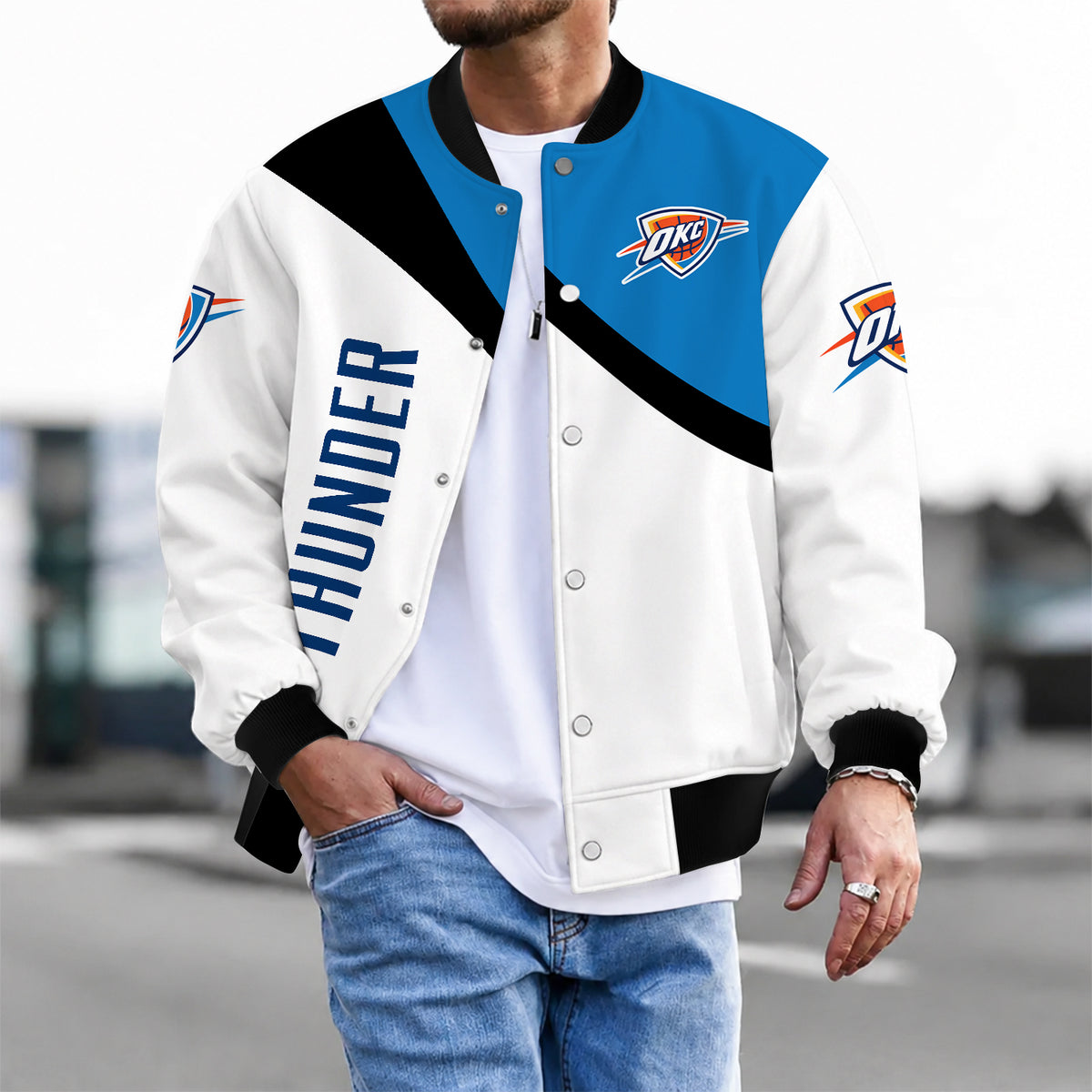 [HOT DEAL] NEW CUSTOMIZED NBA01 OCT OKLAHOMA CITY THUNDER BASEBALL JACKET, SATIN VARSITY JACKET