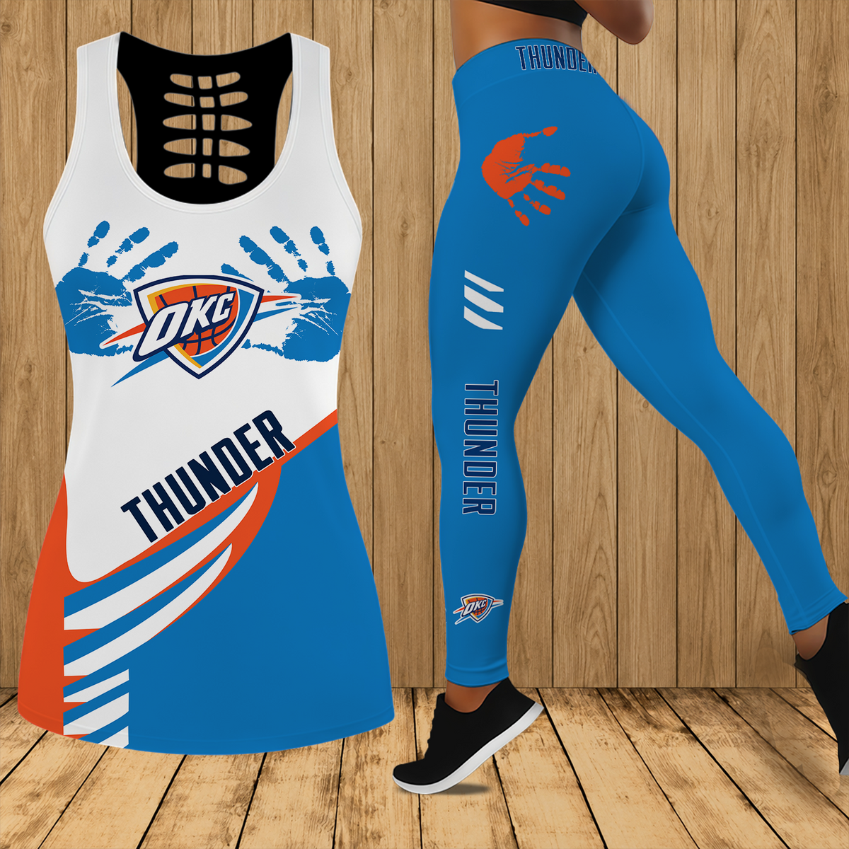 [HOT DEAL] NEW CUSTOMIZED NBA01 OCT OKLAHOMA CITY THUNDER HOLLOW TANK TOP & LEGGINGS SET