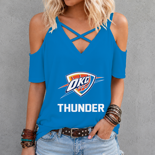 [HOT DEAL] NEW CUSTOMIZED NBA01 OCT OKLAHOMA CITY THUNDER CRISS CROSS V-NECK TOP