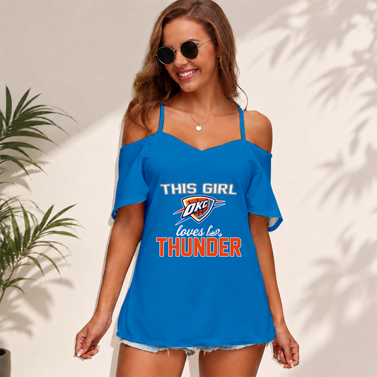 [HOT DEAL] NEW CUSTOMIZED OKLAHOMA CITY THUNDER WOMEN'S STRAPPY OFF-SHOULDER TOP