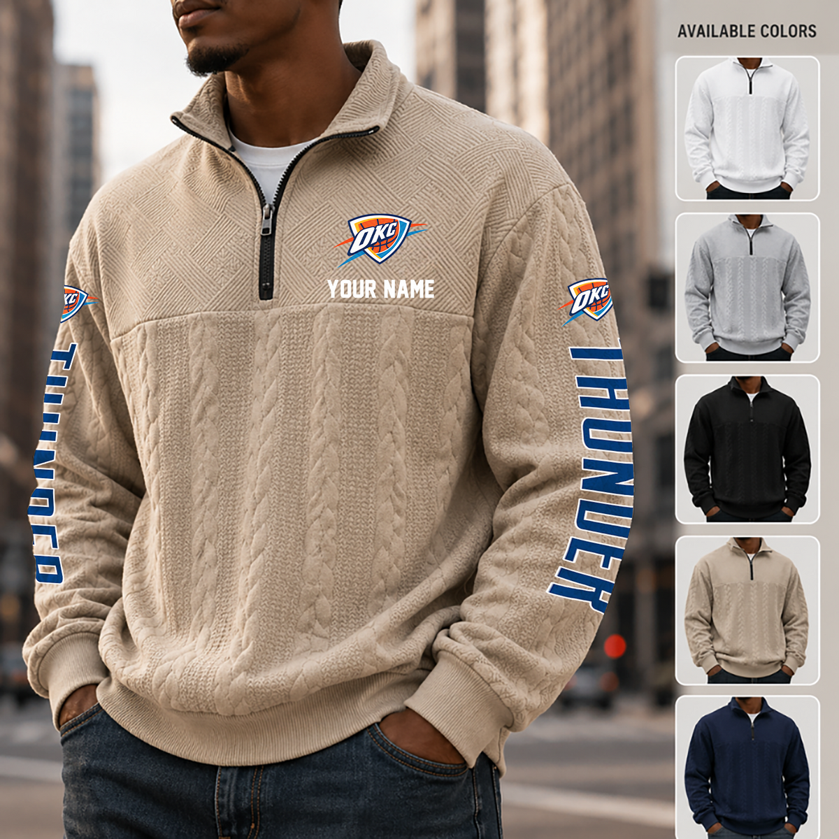 [HOT DEAL] NEW CUSTOMIZED NBA01 OCT OKLAHOMA CITY THUNDER MULTICOLOR QUARTER-ZIP SWEATSHIRT