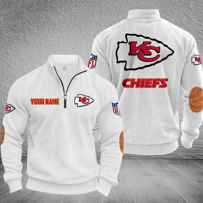 [SPECIAL OFFER] NEW CUSTOMIZED NFL01 KCC KANSAS CITY CHIEFS MULTICOLOR STRIPED QUATER ZIP SWEATSHIRT