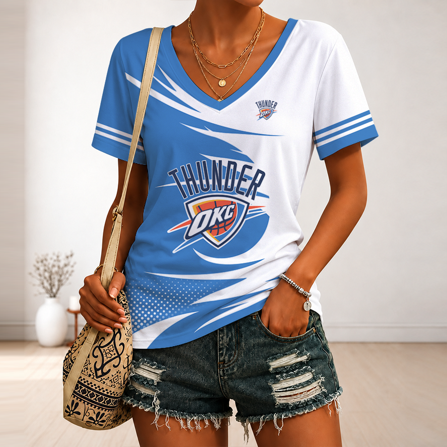 LIMITED EDITION - NEW CUSTOMIZED NBA01 OCT OKLAHOMA CITY THUNDER V-NECK FEMALE SHIRT
