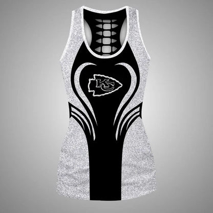 [SPECIAL OFFER] NEW CUSTOMIZED NFL01 KCC KANSAS CITY CHIEFS HOLLOW TANK TOP & LEGGINGS SET