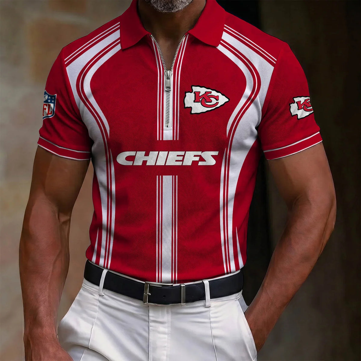 [SPECIAL OFFER] NEW CUSTOMIZED NFL01 KCC KANSAS CITY CHIEFS ZIP POLO SHIRT