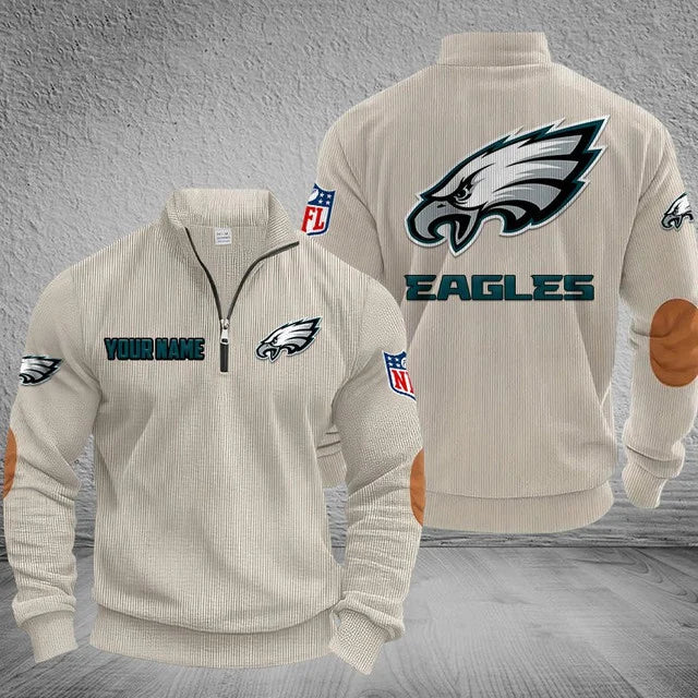 [SPECIAL OFFER] NEW CUSTOMIZED NFL02 PPE PHILADELPHIA EAGLES MULTICOLOR STRIPED QUATER ZIP SWEATSHIRT