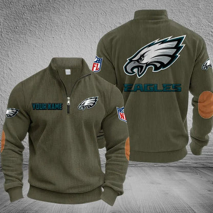 [SPECIAL OFFER] NEW CUSTOMIZED NFL02 PPE PHILADELPHIA EAGLES MULTICOLOR STRIPED QUATER ZIP SWEATSHIRT