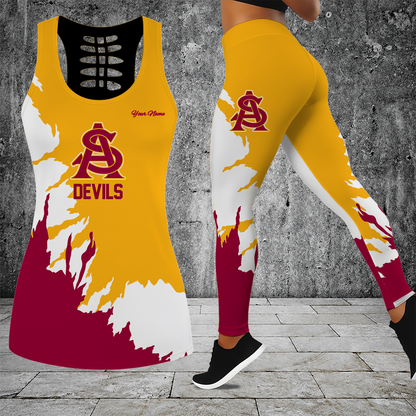 [FAN FAVORITE] NEW CUSTOMIZED NCAA CWS02 ASS ARIZONA STATE SUN DEVILS HOLLOW TANK TOP & LEGGINGS SET