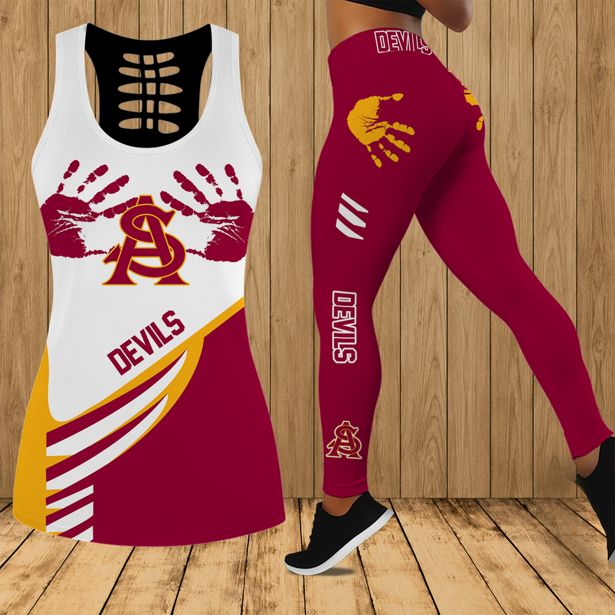 [FAN FAVORITE] NEW CUSTOMIZED NCAA CWS02 ASS ARIZONA STATE SUN DEVILS HOLLOW TANK TOP & LEGGINGS SET