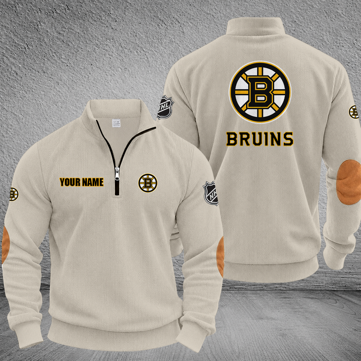 [SUPER SALE] NEW CUSTOMIZED NHL02 BTB BOSTON BRUINS MULTICOLOR STRIPED QUATER ZIP SWEATSHIRT